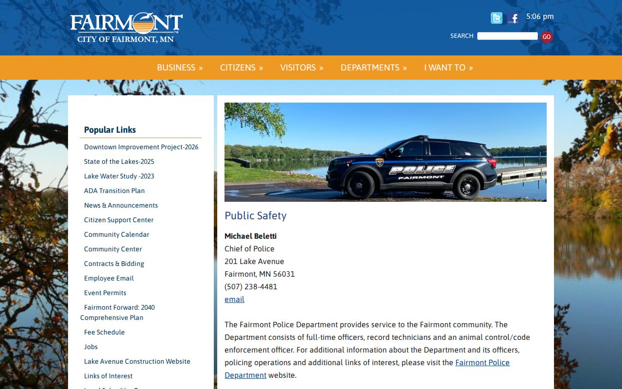 Fairmont Police public safety source for Fairmont arrest record contacts