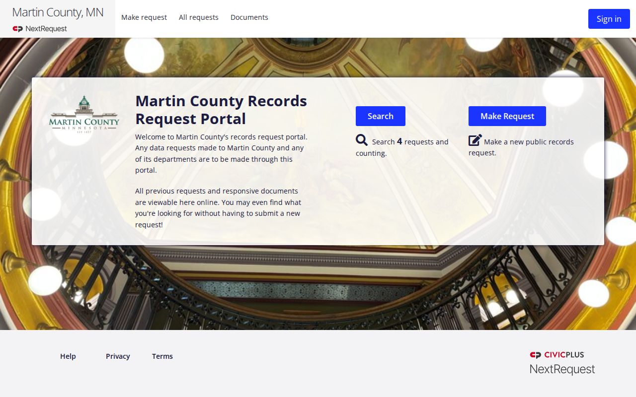 Martin County public-record request portal for booking records