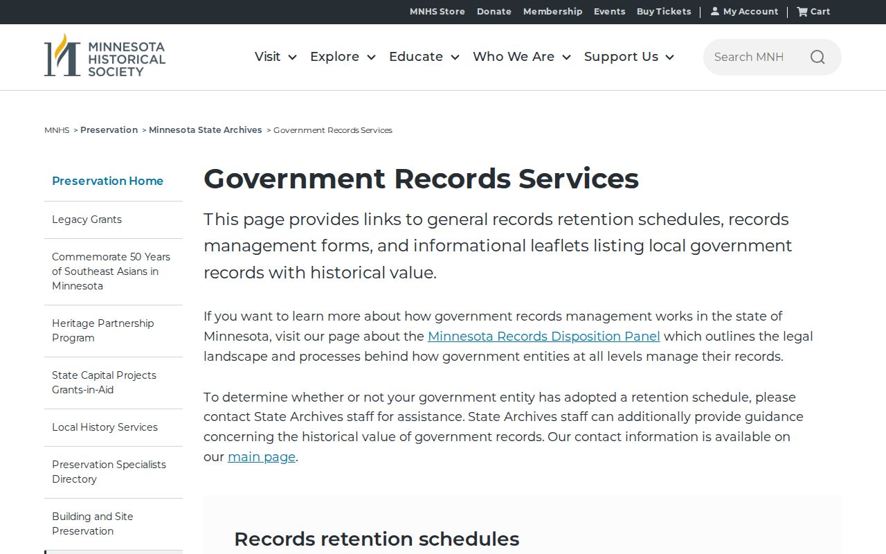 Martin County booking record retention and Minnesota State Archives source