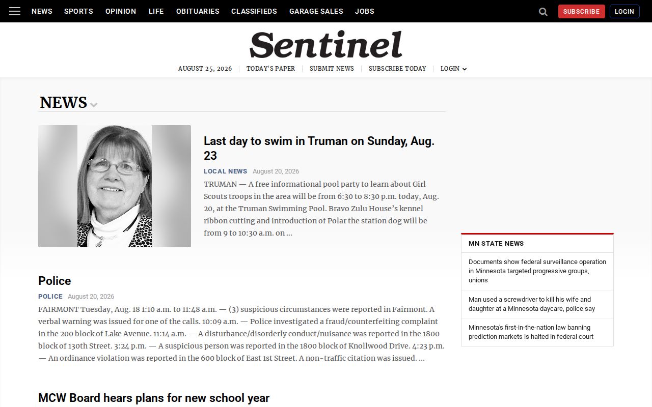 Martin County crime news Fairmont Sentinel Police and Courts source