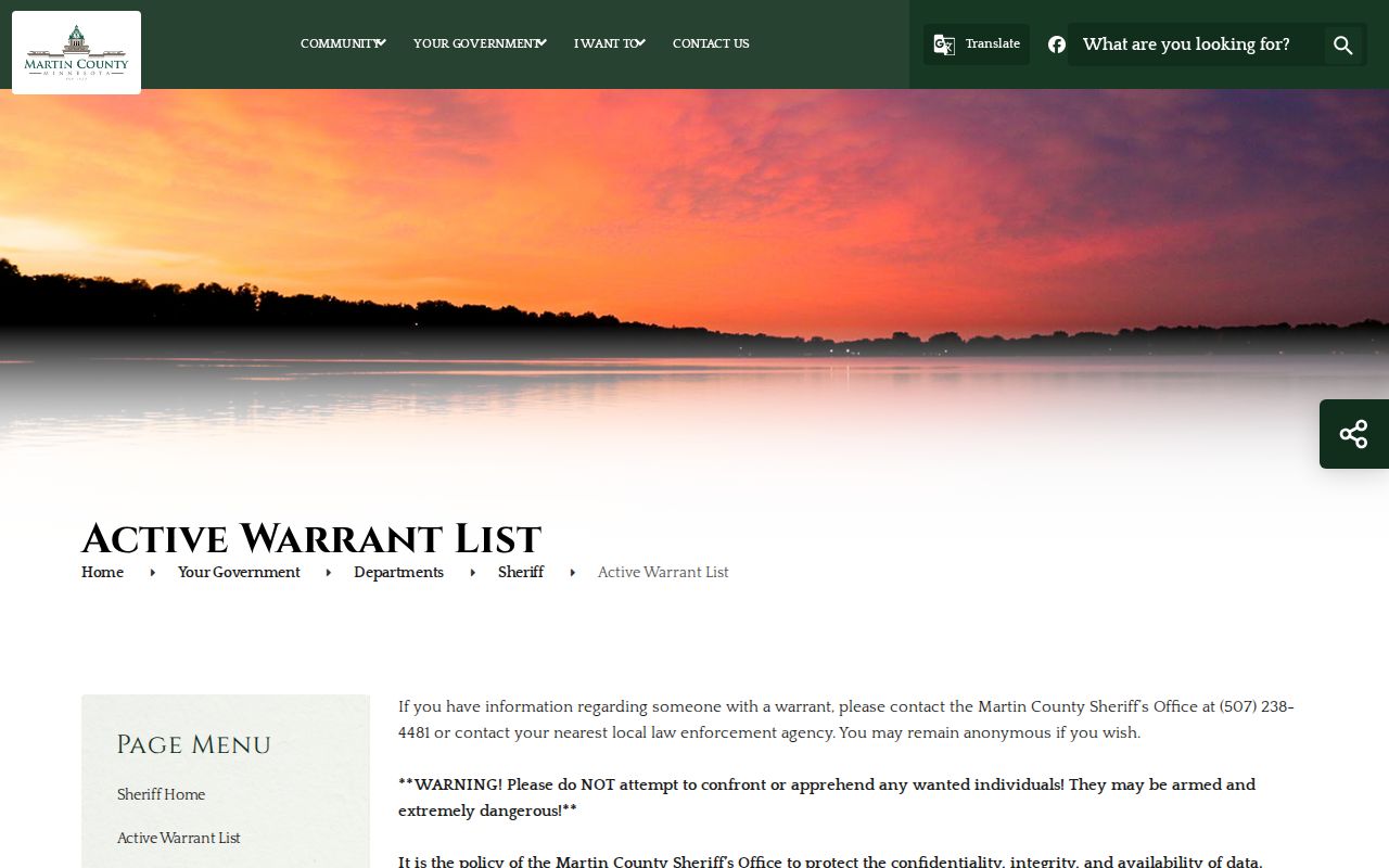 Martin County active warrant list official source